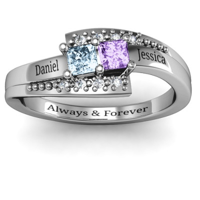 18CT White Gold Double Princess Bypass with Accents Ring