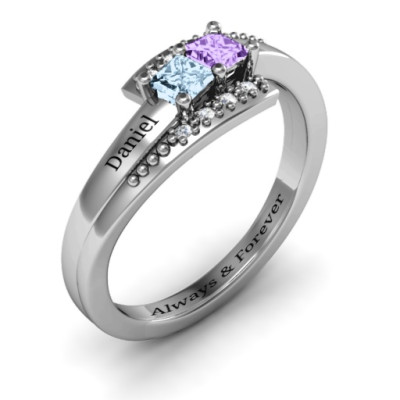 18CT White Gold Double Princess Bypass with Accents Ring
