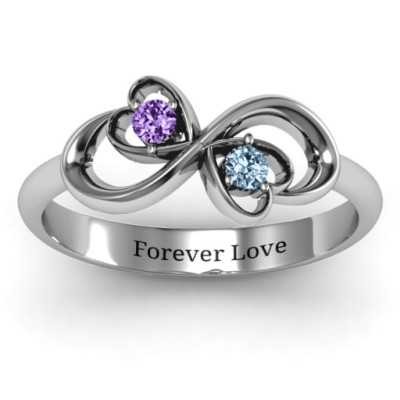 18CT White Gold Duo of Hearts and Stones Infinity Ring