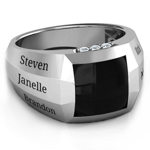 18CT White Gold Engravable Statement 6-Stone Men's Ring