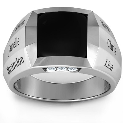 18CT White Gold Engravable Statement 6-Stone Men's Ring