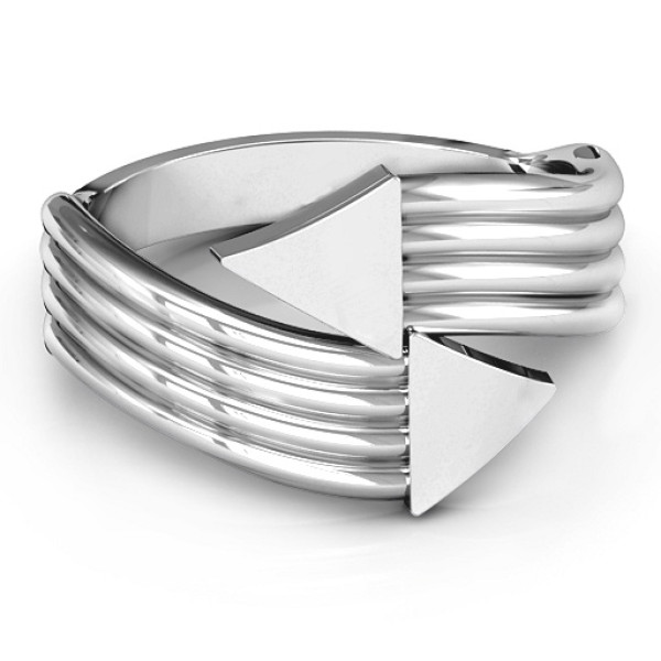 18CT White Gold Geometric Arrows and Triangles Bypass Ring
