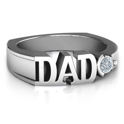 18CT White Gold Greatest Dad Birthstone Men's Ring with Peridot (Simulated) Stone