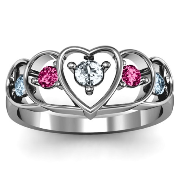 18CT White Gold Heart Collage Ring