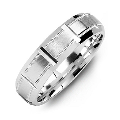 18CT White Gold Horizontal-Cut Men's Ring with Beveled Edge