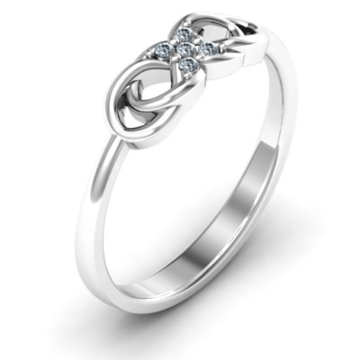 18CT White Gold Infinity Knot Ring with Accents