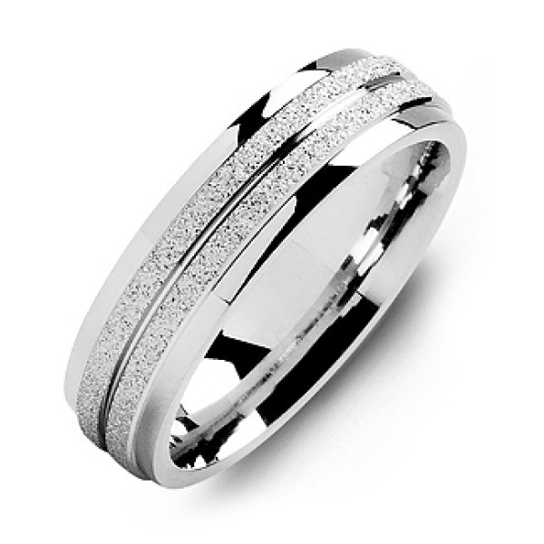 18CT White Gold Laser-Finish Men's Ring with Polished Edges