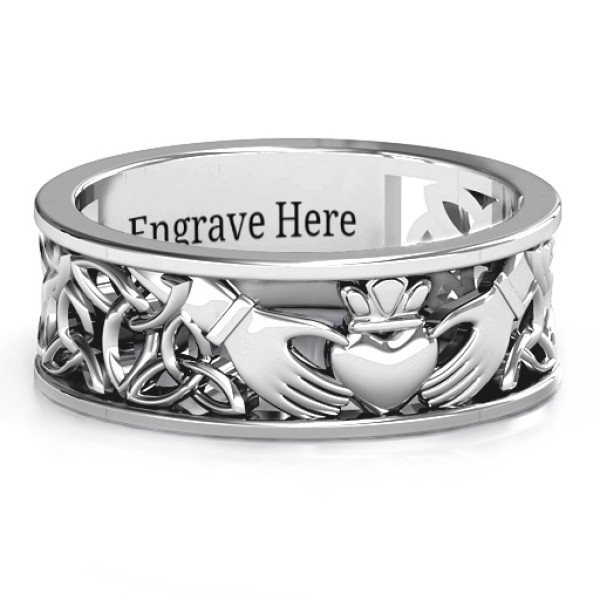 18CT White Gold Men's Celtic Claddagh Band Ring
