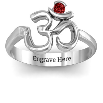 18CT White Gold Om - Sound of Universe Ring with Round Stone