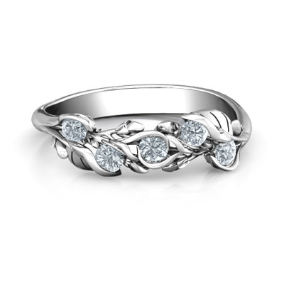 18CT White Gold Organic Leaf Five Stone Family Ring