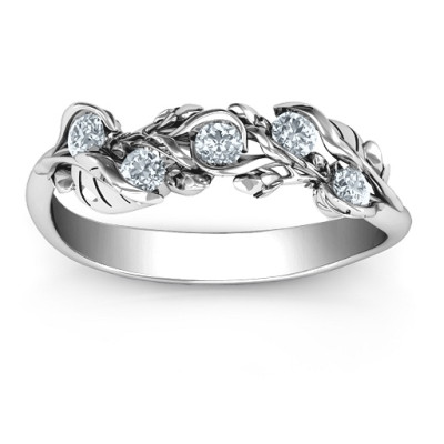 18CT White Gold Organic Leaf Five Stone Family Ring