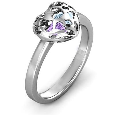18CT White Gold Petite Caged Hearts Ring with 1-3 Stones
