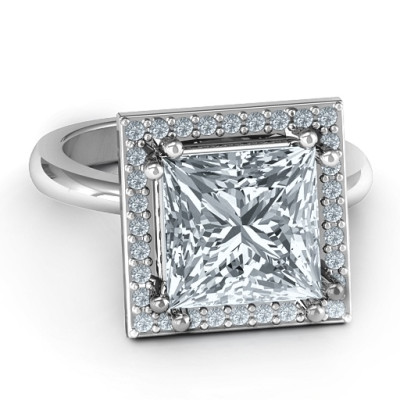 18CT White Gold Princess Cut Cocktail Ring with Halo
