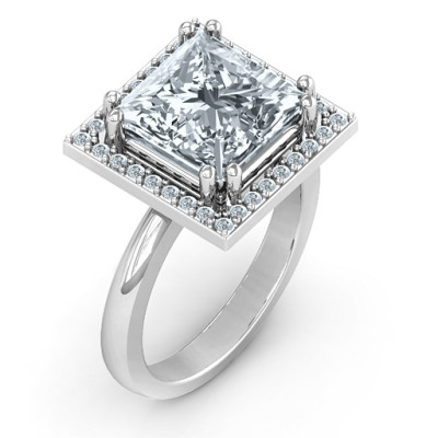 18CT White Gold Princess Cut Cocktail Ring with Halo