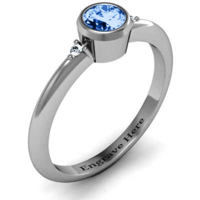 18CT White Gold Round Bezel Solitaire with Twin Accents Ring