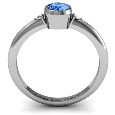 18CT White Gold Round Bezel Solitaire with Twin Accents Ring