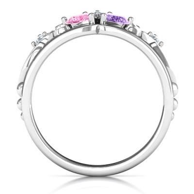 18CT White Gold Royal Romance Double Heart Tiara Ring with Engravings
