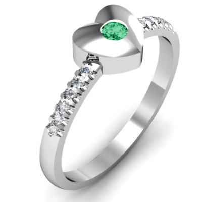 18CT White Gold Solid Heart with Micro Pave Accents Ring