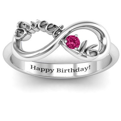 18CT White Gold Sweet 16 with Birthstone Infinity Ring