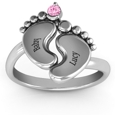 18CT White Gold Toe-tally In Love Engravable Birthstone Footprint Ring