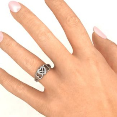 18CT White Gold Triple Heart Infinity Ring with Mint Swarovski Zirconia Stones