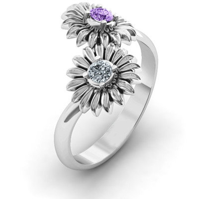 Sun Flowers Solid White Gold Ring