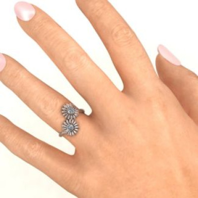 Sun Flowers Solid White Gold Ring