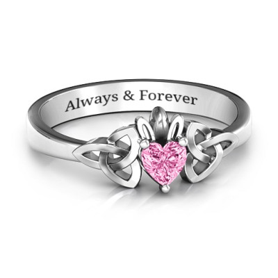 Trinity Knot Heart Crown Solid White Gold Ring