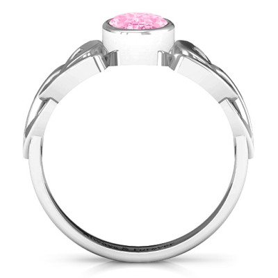 Trinity Knot Solid White Gold Ring With Bezel-Set Oval Stone