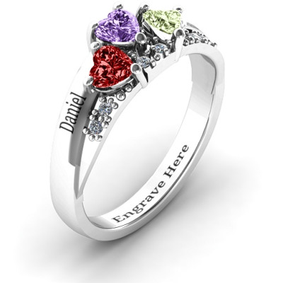 Tripartite Heart Gemstone Solid White Gold Ring with Accents