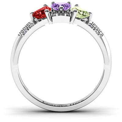 Tripartite Heart Gemstone Solid White Gold Ring with Accents