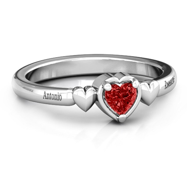 Triple Heart Solid White Gold Ring