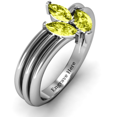 Triple Marquise Collage Solid White Gold Ring