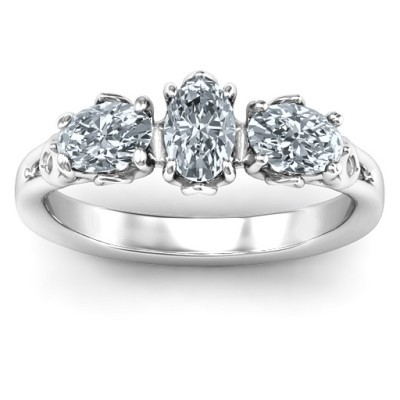 Triple Oval Stone Engagement Solid White Gold Ring