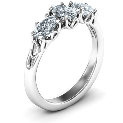 Triple Oval Stone Engagement Solid White Gold Ring