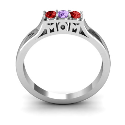 Triple Round Stone MOM Solid White Gold Ring
