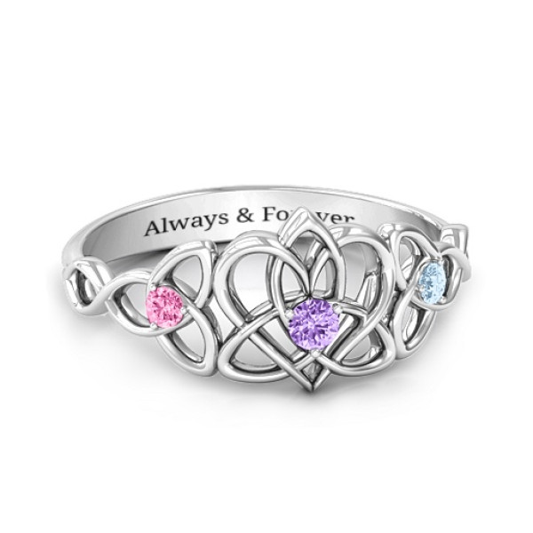 Triple Trinity Celtic Heart Solid White Gold Ring