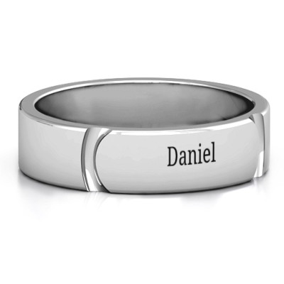 Tungsten Lysander Curved Groove Men's Solid White Gold Ring