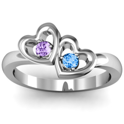 Twin Hearts Solid White Gold Ring