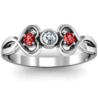 Twin Hearts with Centre Bezel Solid White Gold Ring