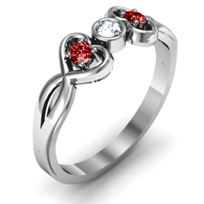 Twin Hearts with Centre Bezel Solid White Gold Ring