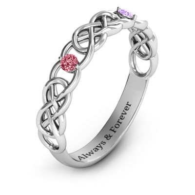 Two-Stone Interwoven Infinity Solid White Gold Ring