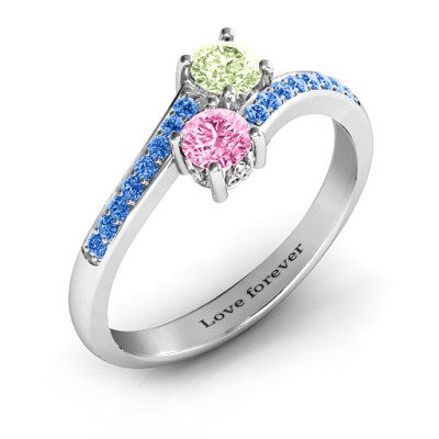 Two Stone Solid White Gold Ring With Sparkling Accents And Filigree Settings