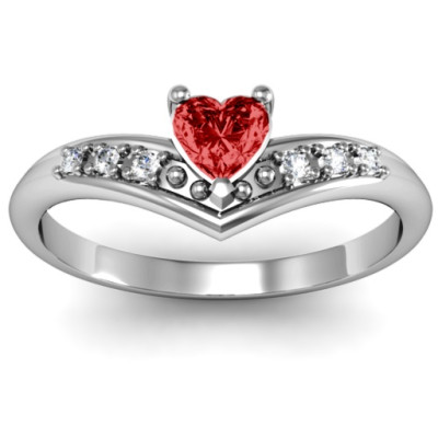 V-Accented Heart Solid White Gold Ring