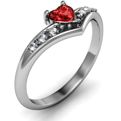 V-Accented Heart Solid White Gold Ring