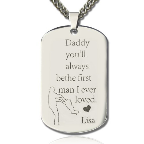 Solid Gold Father's Love Dog Tag Name Necklace