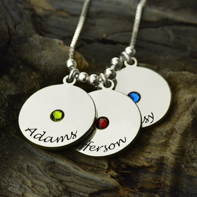 Solid Gold Mother's Disc and Birthstone Charm Necklace