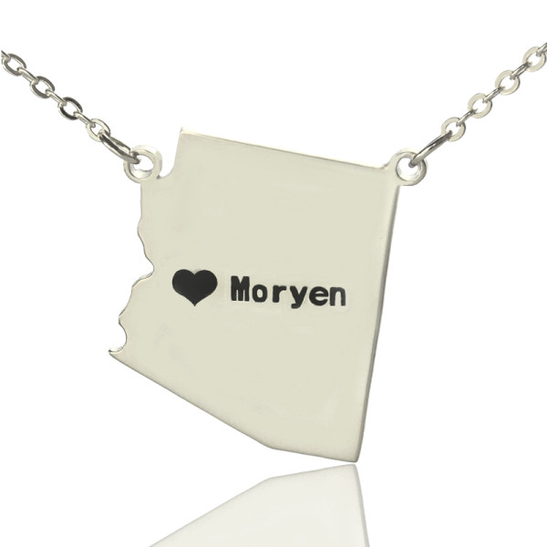 Solid White Gold Custom Arizona State Shaped Name Necklace s