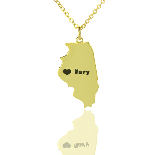 Custom Illinois State Shaped Necklaces - Solid Gold