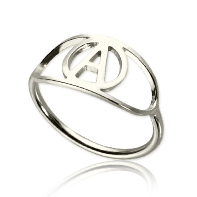 Eye Solid White Gold Rings with Initial